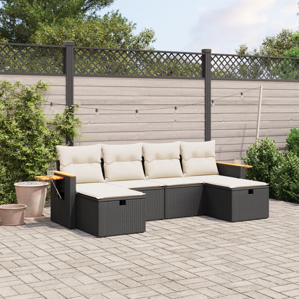 Set Divano da Giardino 6 pz con Cuscini Nero in Polyrattan - homemem39