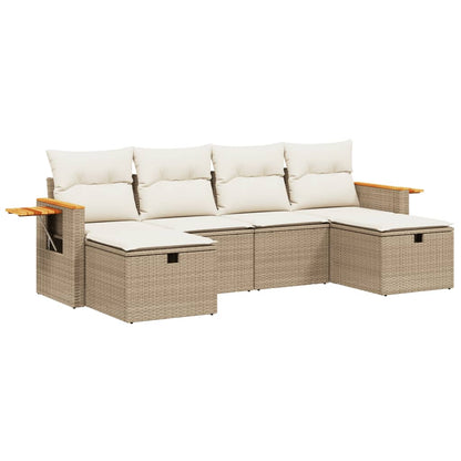 Set Divano da Giardino 6 pz con Cuscini Beige in Polyrattan - homemem39