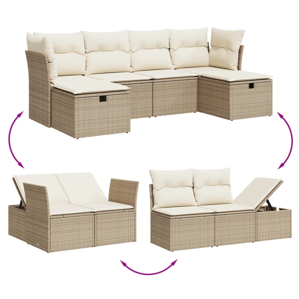 Set Divano da Giardino 6 pz con Cuscini Beige in Polyrattan - homemem39