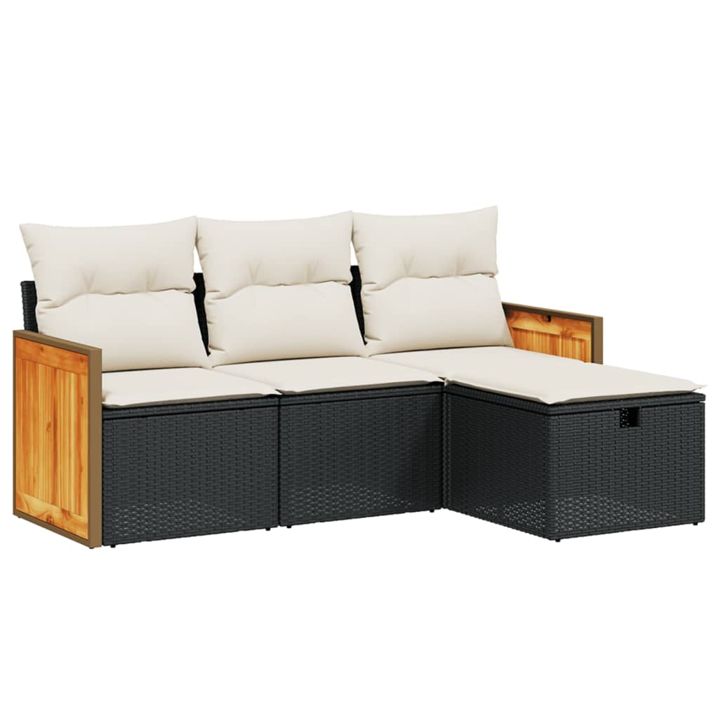 Set Divani da Giardino 4 pz con Cuscini Nero in Polyrattan - homemem39