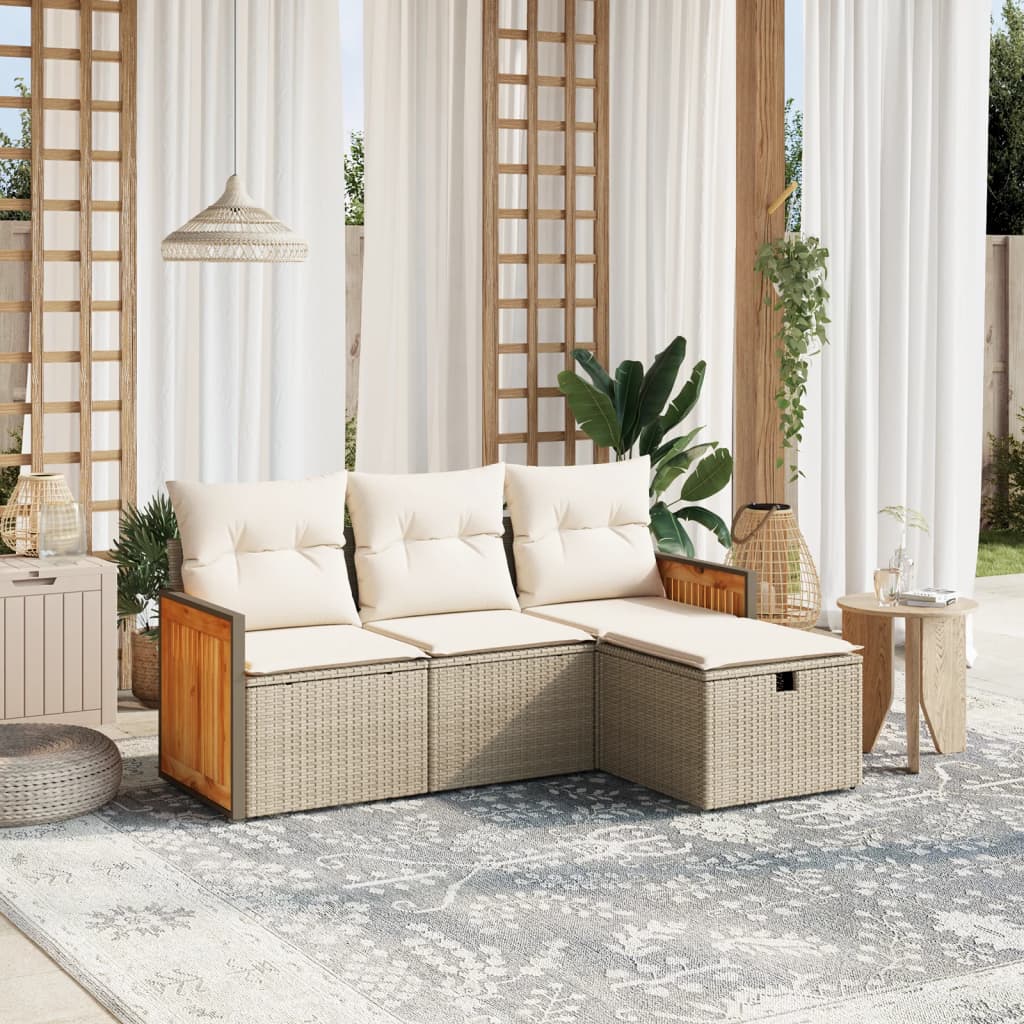 Set Divano da Giardino 4 pz con Cuscini Beige in Polyrattan - homemem39