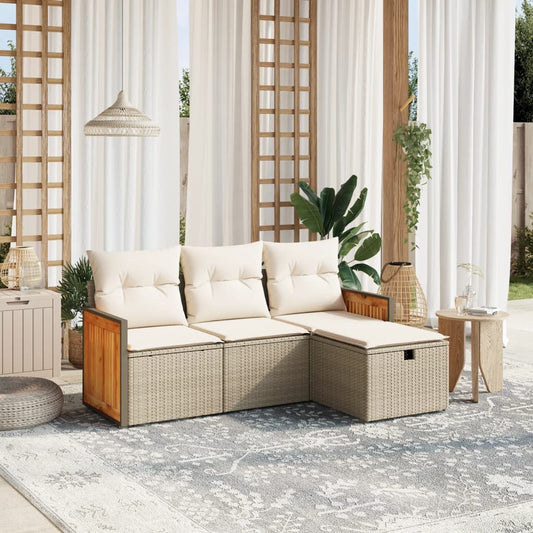 Set Divano da Giardino 4 pz con Cuscini Beige in Polyrattan - homemem39