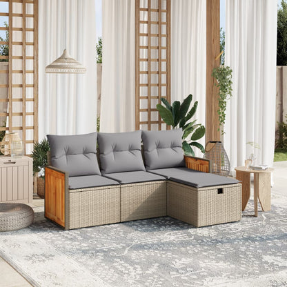Set Divano da Giardino 4 pz con Cuscini Beige Misto Polyrattan - homemem39