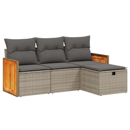Set Divani da Giardino 4 pz con Cuscini in Polyrattan Grigio | homemem39