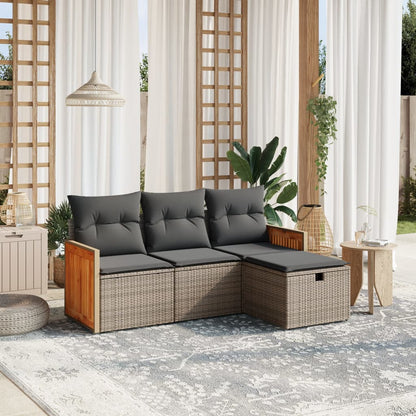 Set Divani da Giardino 4 pz con Cuscini in Polyrattan Grigio | homemem39