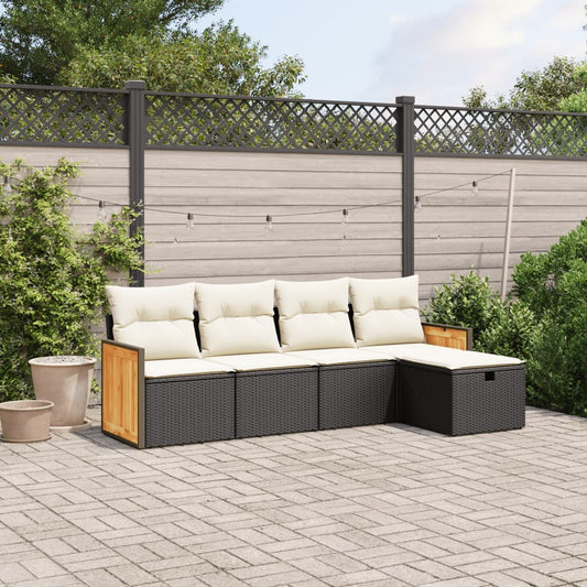 Set Divani da Giardino 5 pz con Cuscini in Polyrattan Nero - homemem39