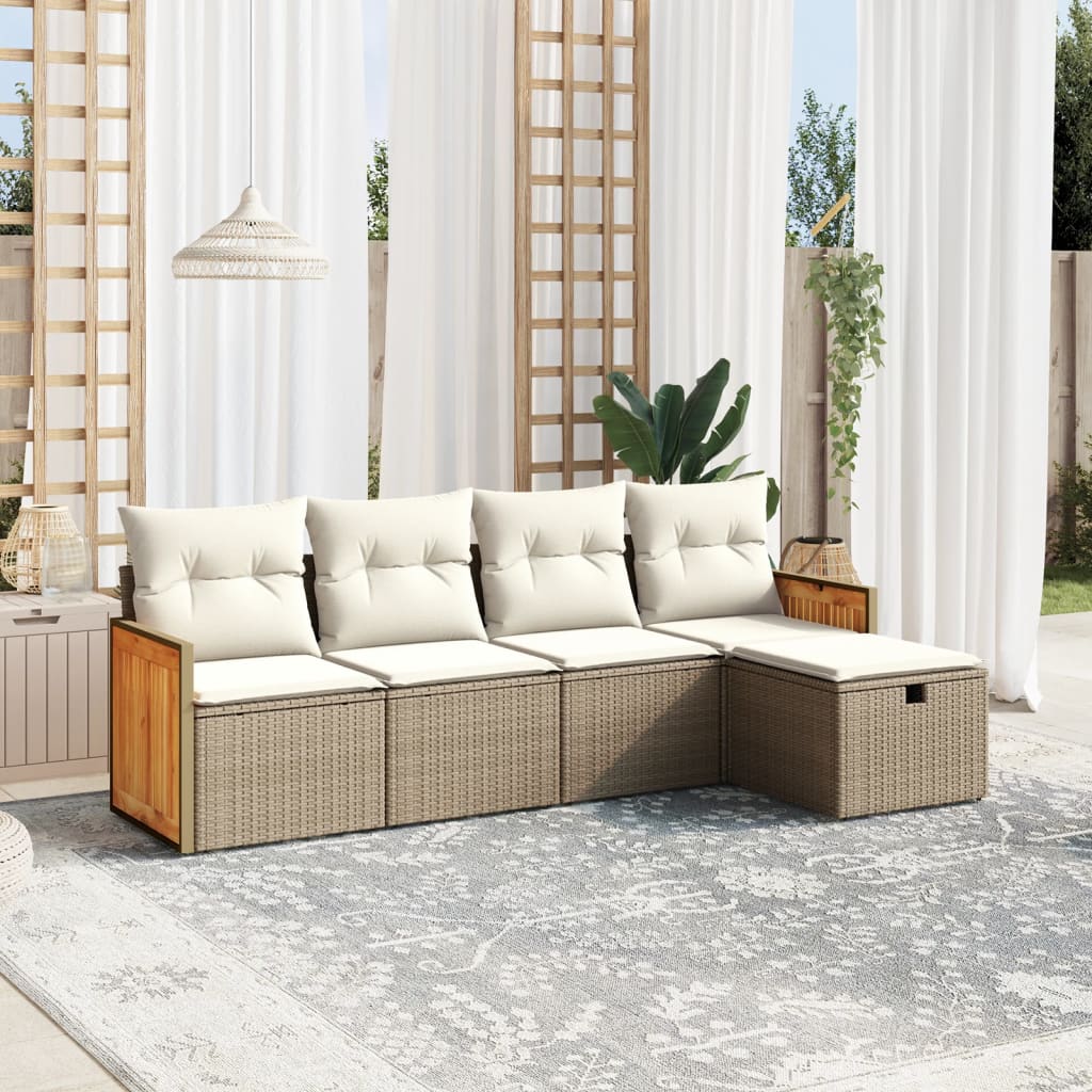 Set Divano da Giardino 5 pz con Cuscini Beige in Polyrattan - homemem39