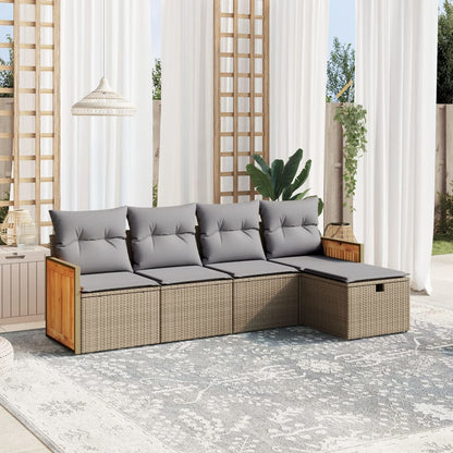 Set Divano da Giardino 5 pz con Cuscini Beige Misto Polyrattan - homemem39