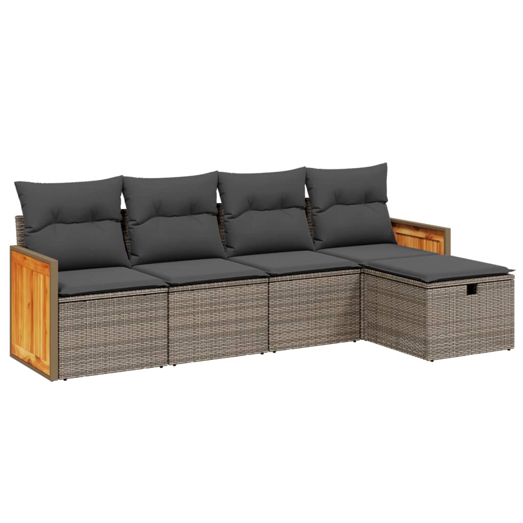 Set Divano da Giardino 5 pz con Cuscini Grigio in Polyrattan | homemem39