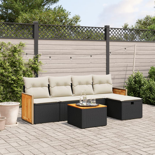 Set Divano da Giardino 6 pz con Cuscini Nero in Polyrattan - homemem39