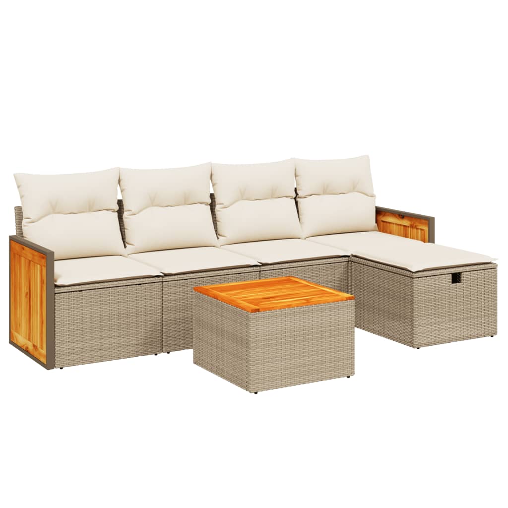Set Divano da Giardino 6 pz con Cuscini Beige in Polyrattan - homemem39
