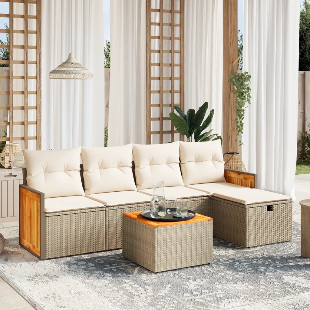 Set Divano da Giardino 6 pz con Cuscini Beige in Polyrattan - homemem39