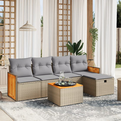 Set Divano da Giardino 6 pz con Cuscini Beige Misto Polyrattan - homemem39
