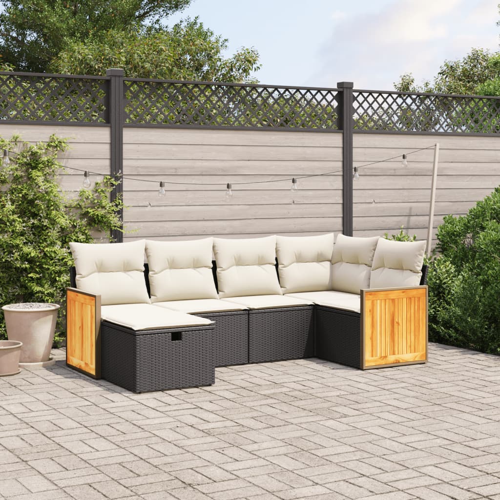 Set Divano da Giardino 6 pz con Cuscini Nero in Polyrattan - homemem39