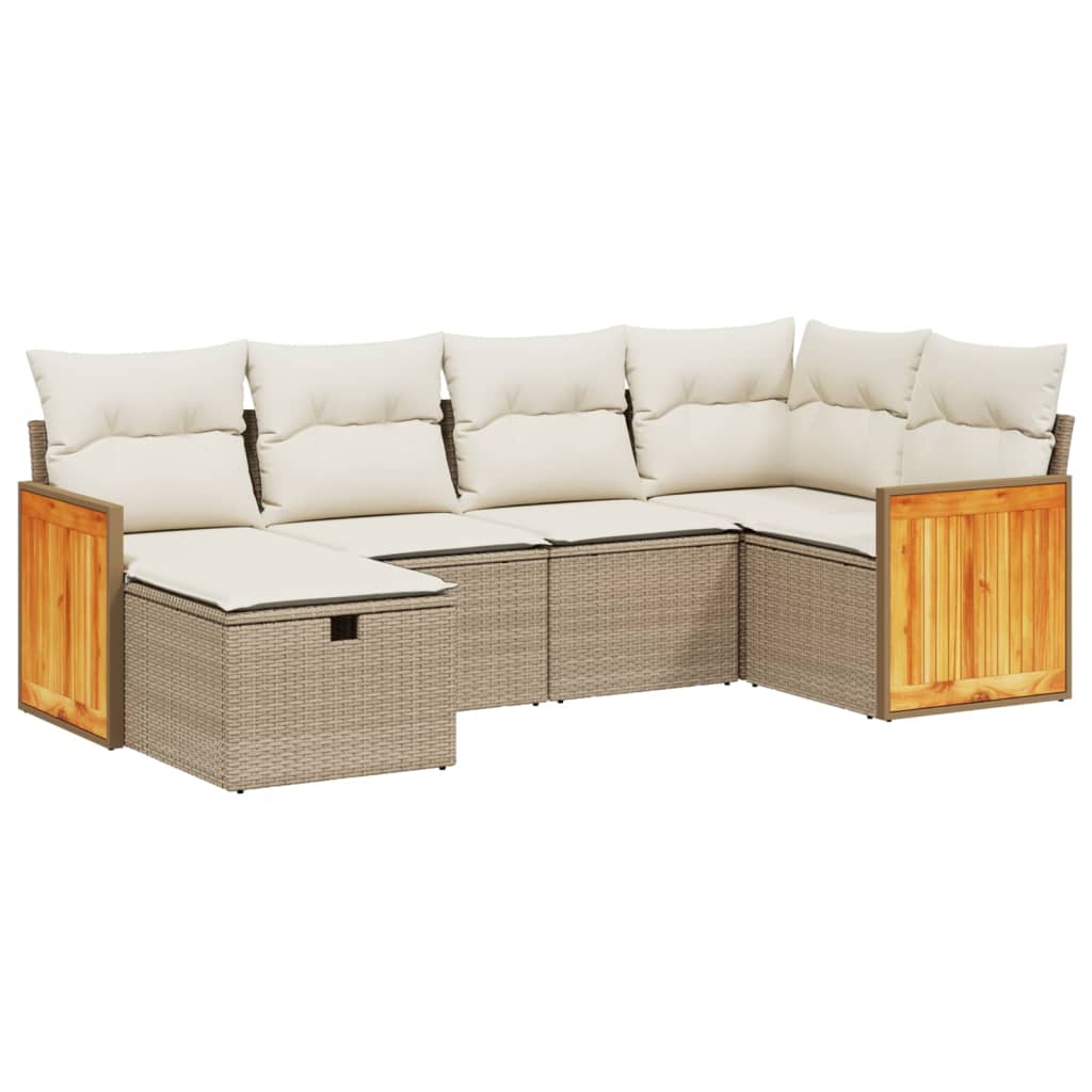 Set Divano da Giardino 6 pz con Cuscini Beige in Polyrattan - homemem39
