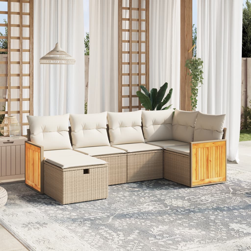 Set Divano da Giardino 6 pz con Cuscini Beige in Polyrattan - homemem39