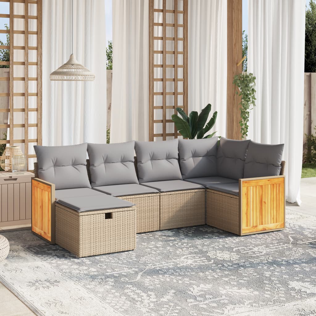 Set Divano da Giardino 6 pz con Cuscini Beige Misto Polyrattan - homemem39