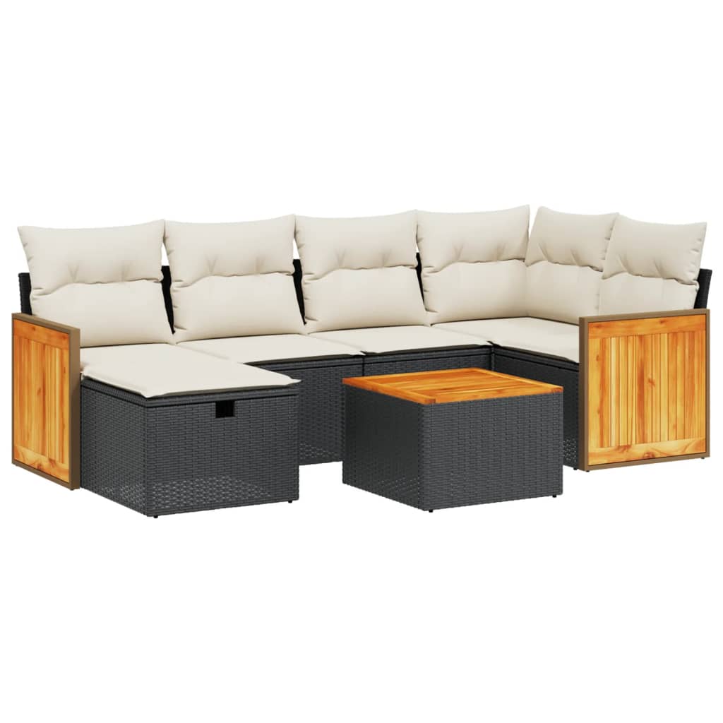 Set Divani da Giardino con Cuscini 7pz Nero Polyrattan | homemem39