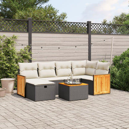 Set Divani da Giardino con Cuscini 7pz Nero Polyrattan | homemem39