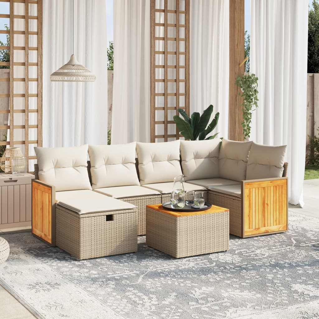 Set Divani da Giardino 7 pz con Cuscini Beige in Polyrattan - homemem39