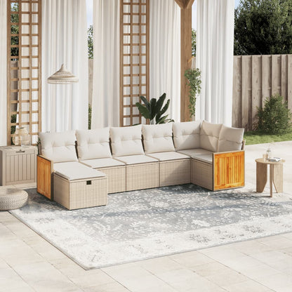 Set Divani da Giardino 7 pz con Cuscini Beige in Polyrattan - homemem39
