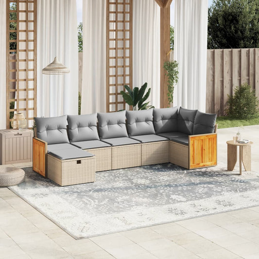 Set Divano da Giardino 7 pz con Cuscini Beige Misto Polyrattan - homemem39
