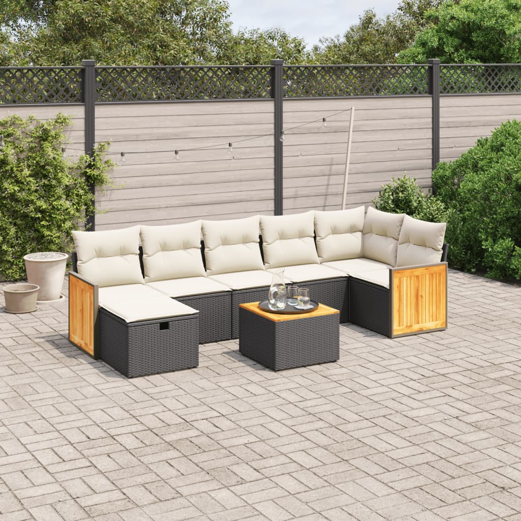 Set Divani da Giardino con Cuscini 8 pz Nero in Polyrattan - homemem39