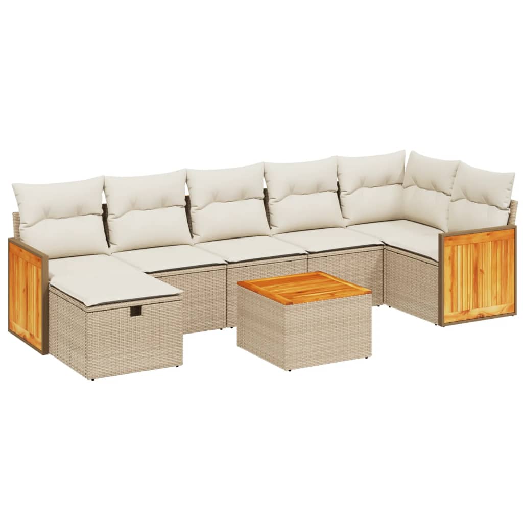 Set Divano da Giardino 8 pz con Cuscini Beige in Polyrattan - homemem39