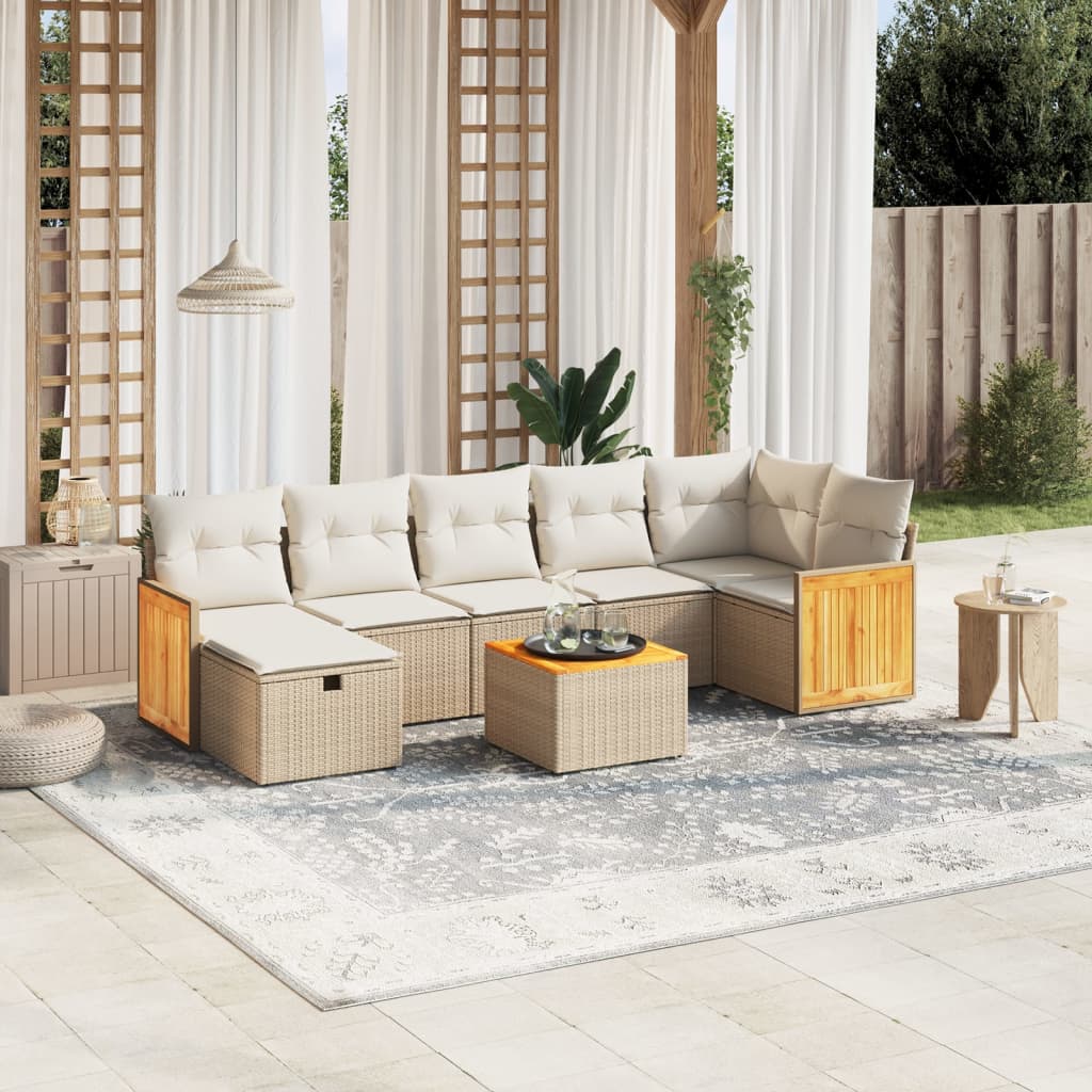Set Divano da Giardino 8 pz con Cuscini Beige in Polyrattan - homemem39