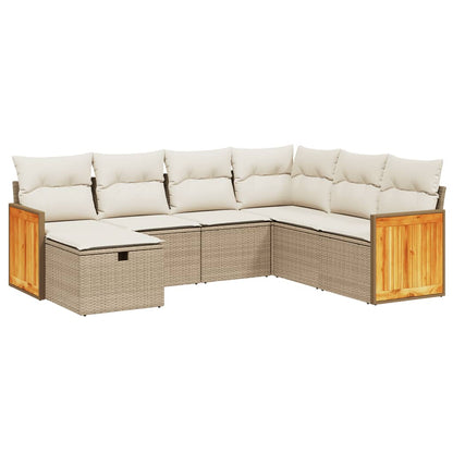 Set Divani da Giardino 7 pz con Cuscini Beige in Polyrattan - homemem39
