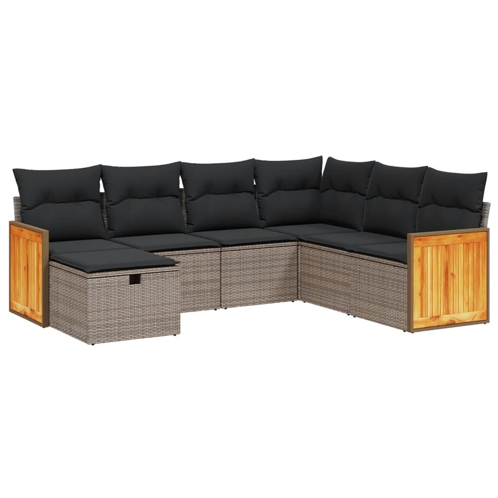 Set Divani da Giardino 7 pz con Cuscini Grigio in Polyrattan | homemem39