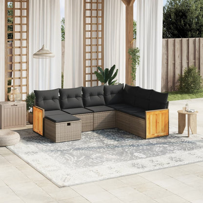 Set Divani da Giardino 7 pz con Cuscini Grigio in Polyrattan | homemem39