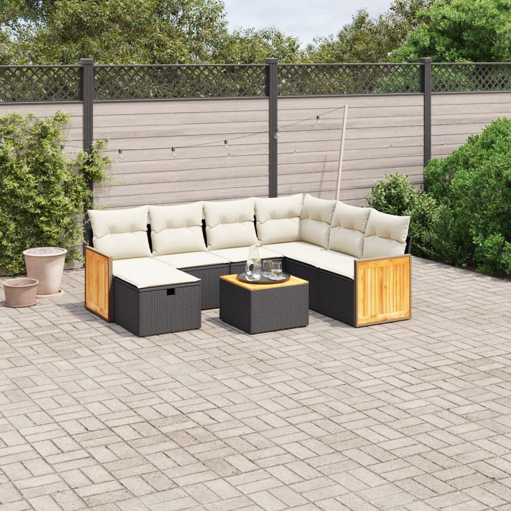 Set Divani da Giardino con Cuscini 8 pz Nero in Polyrattan - homemem39