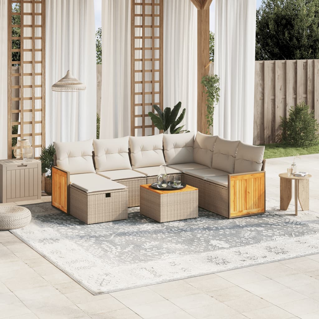 Set Divano da Giardino 8 pz con Cuscini Beige in Polyrattan - homemem39