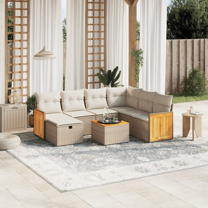 Set Divano da Giardino 8 pz con Cuscini Beige in Polyrattan - homemem39