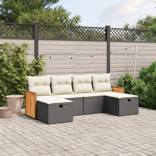 Set Divano da Giardino 6 pz con Cuscini Nero in Polyrattan - homemem39