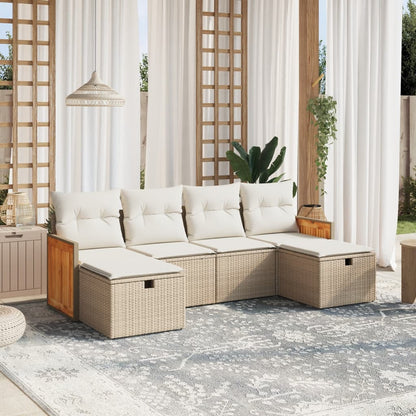 Set Divano da Giardino 6 pz con Cuscini Beige in Polyrattan - homemem39