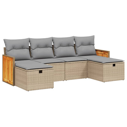 Set Divano da Giardino 6 pz con Cuscini Beige Misto Polyrattan - homemem39