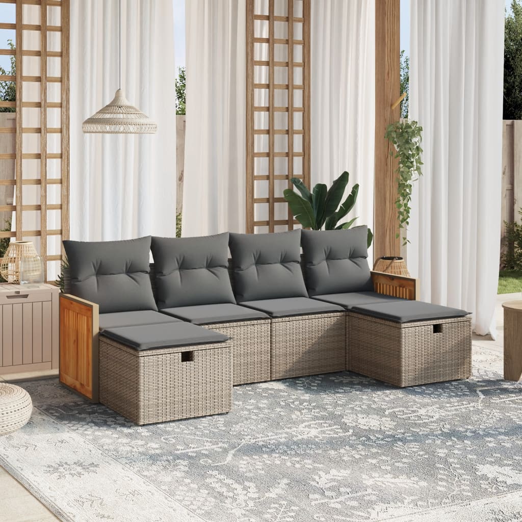 Set Divano da Giardino 6 pz con Cuscini Grigio in Polyrattan | homemem39