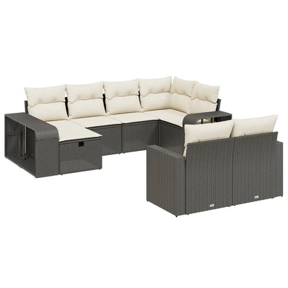 Set Divani da Giardino 10pz con Cuscini in Polyrattan Nero - homemem39