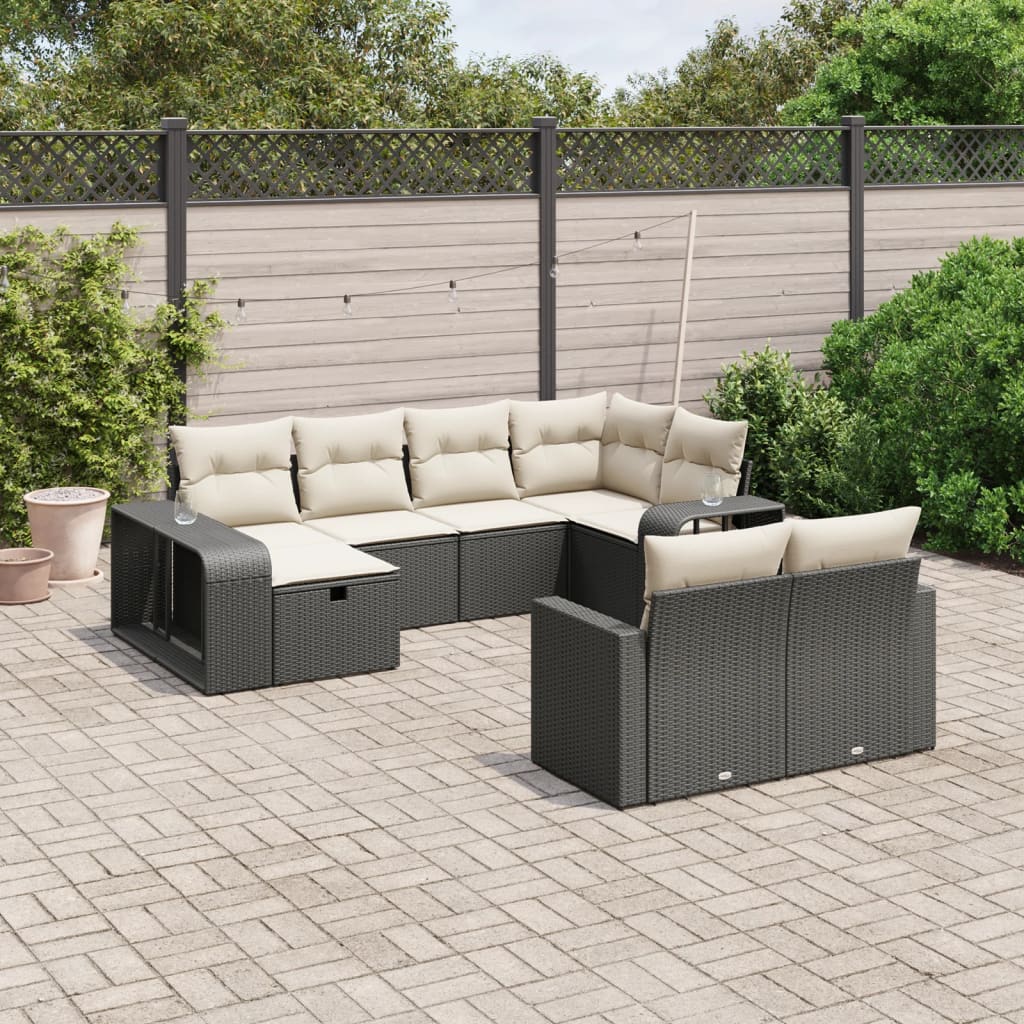 Set Divani da Giardino 10pz con Cuscini in Polyrattan Nero - homemem39