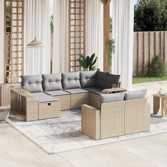 Set Divano da Giardino 10 pz con Cuscini Beige in Polyrattan - homemem39