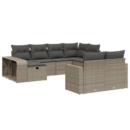 Set Divano Giardino 10 pz con Cuscini Grigio Chiaro Polyrattan - homemem39