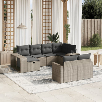 Set Divano Giardino 10 pz con Cuscini Grigio Chiaro Polyrattan - homemem39