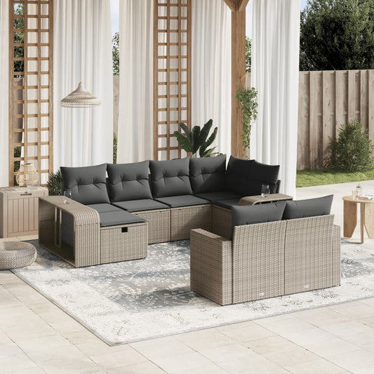 Set Divano Giardino 10 pz con Cuscini Grigio Chiaro Polyrattan - homemem39