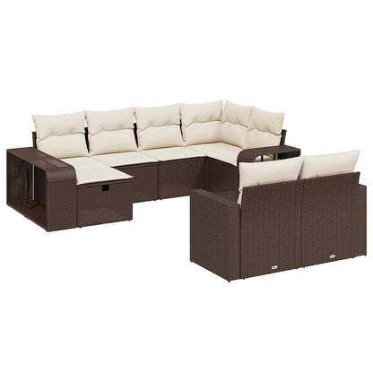 Set Divani da Giardino 10pz con Cuscini in Polyrattan Marrone - homemem39