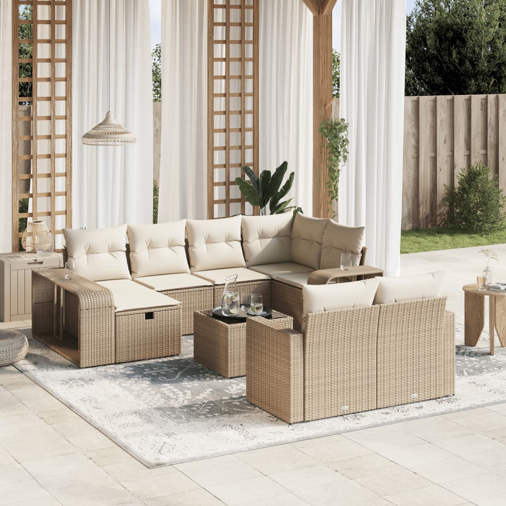 Set Divani da Giardino 11 pz con Cuscini Beige in Polyrattan - homemem39