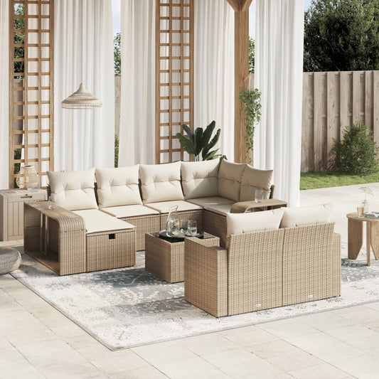 Set Divani da Giardino 11 pz con Cuscini Beige in Polyrattan - homemem39
