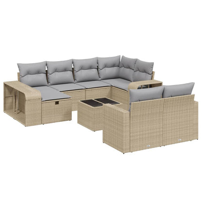 Set Divani da Giardino 11 pz con Cuscini Beige in Polyrattan - homemem39