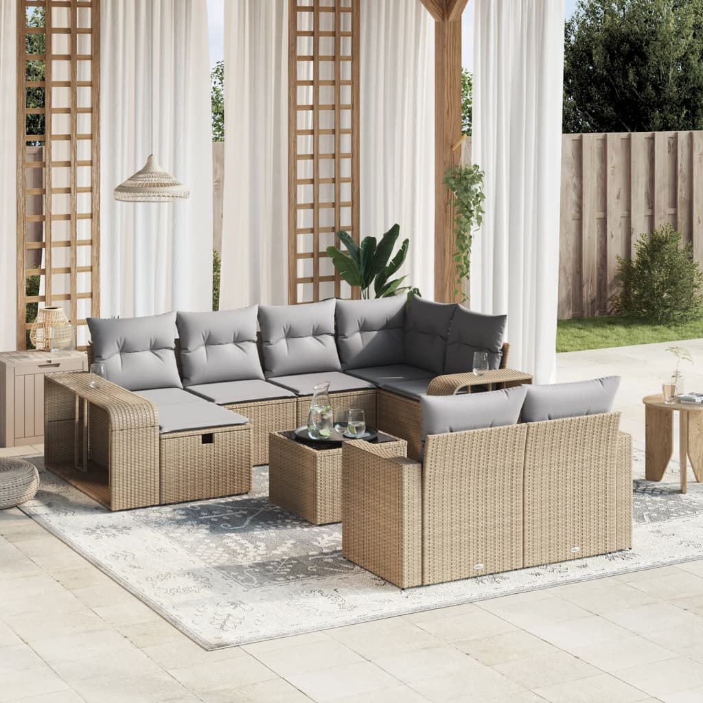 Set Divani da Giardino 11 pz con Cuscini Beige in Polyrattan - homemem39